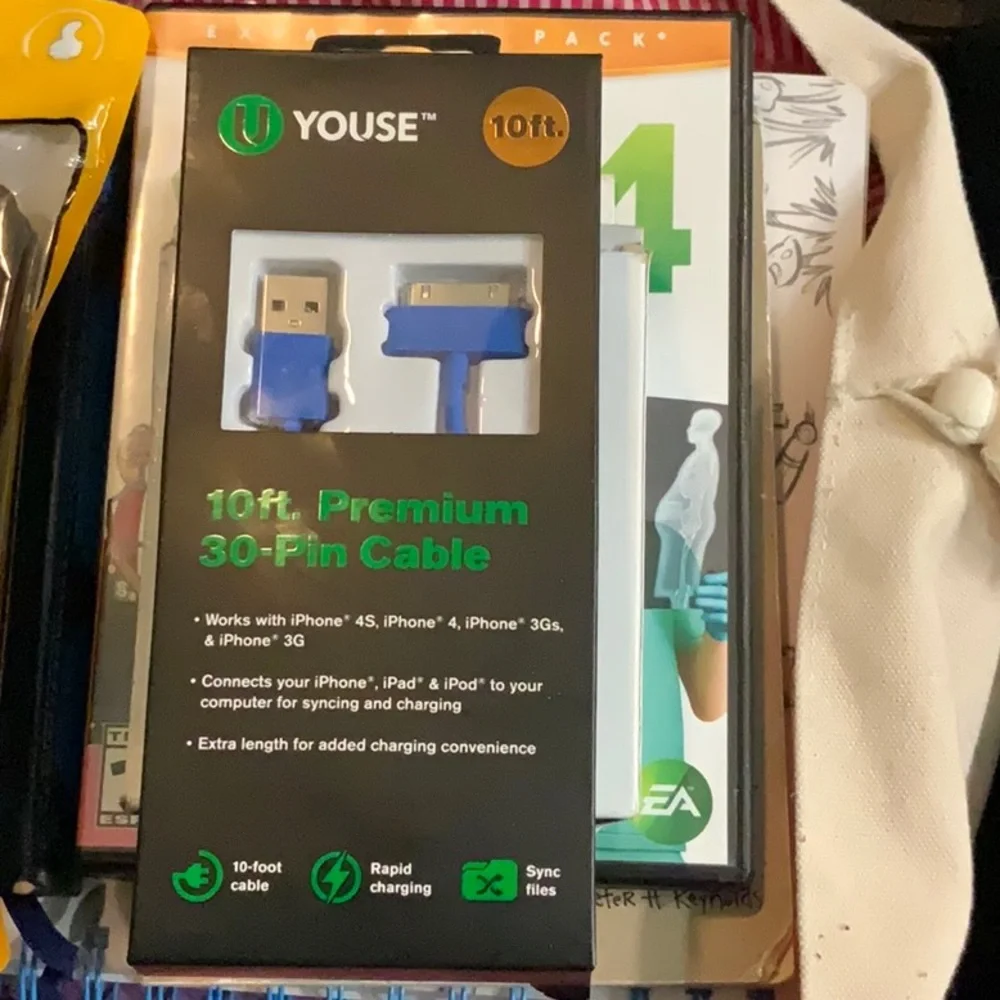 Youse 10Ft. Premium 30-Pin Blue Charging Cable for Mobile Devices
